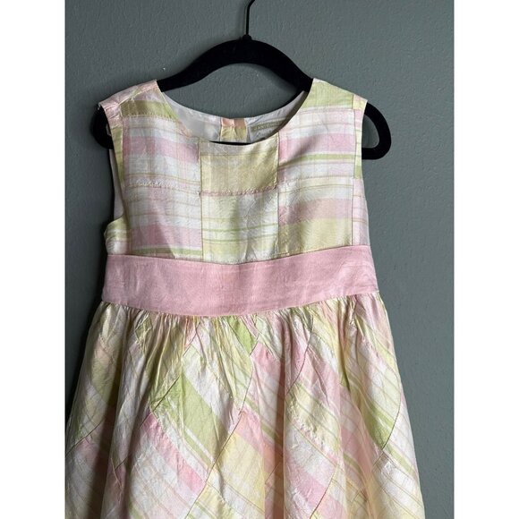 Janie and Jack 100% Silk Plaid Girls 6 Sleeveless Pastel Bow Dress - Picture 2 of 8